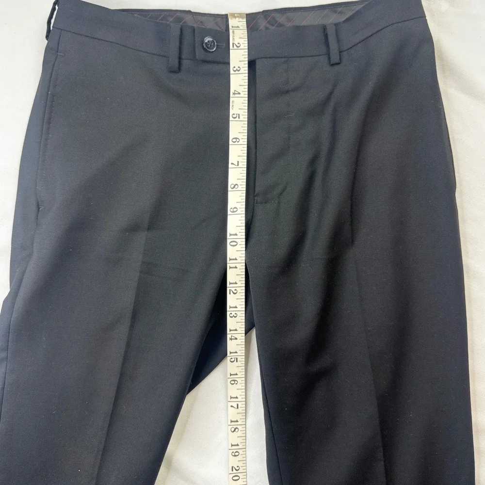 Black 100%‎ Wool Dress Pants Flat Front Trousers 31S Mens Business Formal